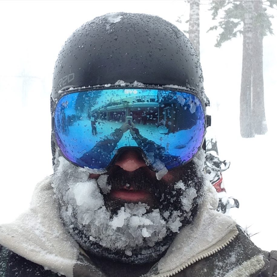me at home with the A/C on when it’s 103° outside in October #thinksnow #snowboarding #beard #socalheat